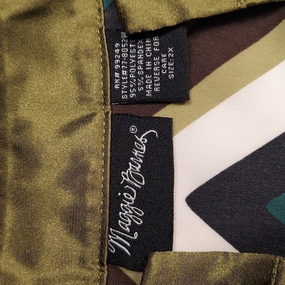 Maggie Barnes Geometric Green & Blue Blouse Size 2X - Picture 3 of 7